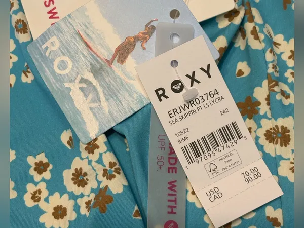 Roxy Teal Floral Long-Sleeve Rash Guard Swim Top size Small NWT - Image 6