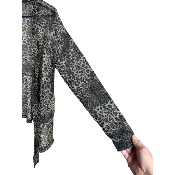 Chico's Metallic Leopard Print Sheer Mesh Tie Front Cardigan Gray Black Size XL - Image 6