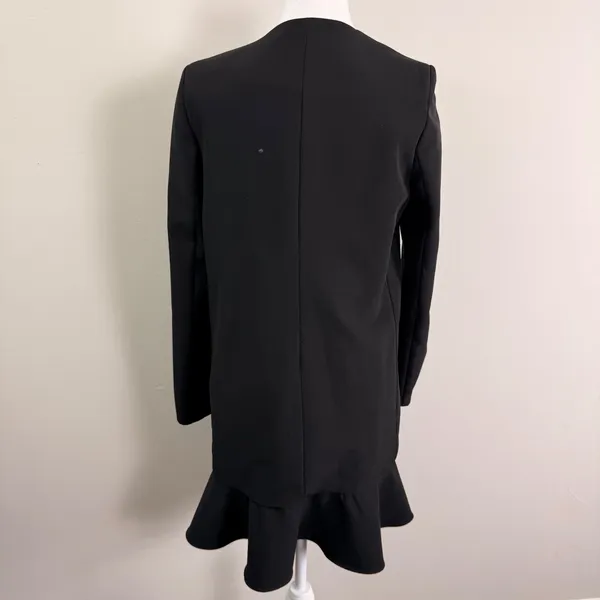 Lulus Womens Black Peplum Ruffle Hem Open Front Collarless Longline Blazer Small - Image 3