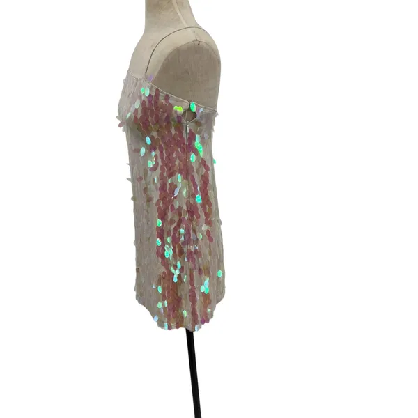 Free People Mermaid‎ Mini Dress Sequin Iridescent Cream White Pink Size 2 - Image 8