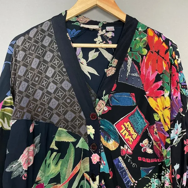 Vintage‎ Patchwork Top Nomads of the Desert Black Art-To-Wear FLAWS Size Large - Image 3