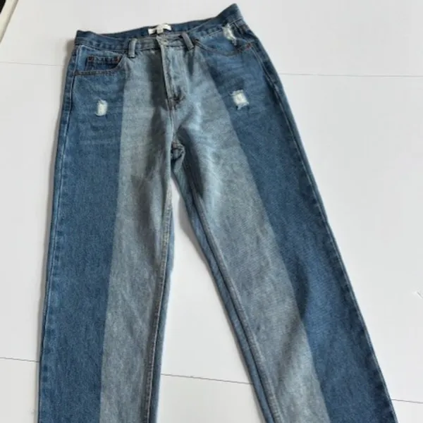 Dance & Marvel Jeans Women's M Blue Distressed Raw Hem Wide Leg High Rise Ankle - Image 2