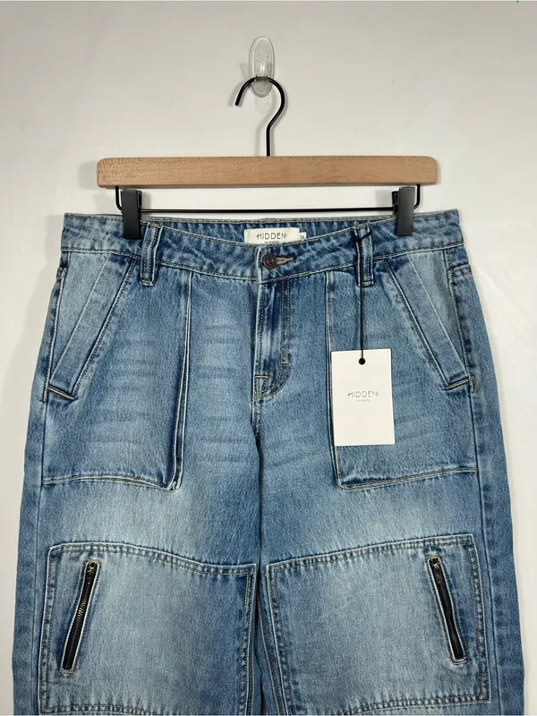 Hidden Jeans Cargo Wide Leg Jeans 26 NWT Low Rise Utility Zip‎ Pocket Denim - Image 5