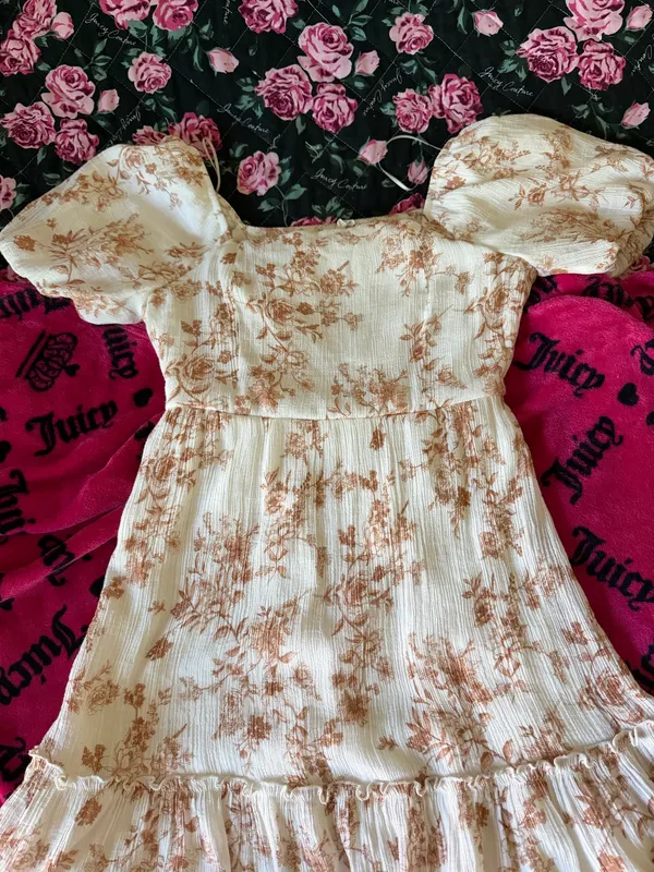 Blu Pepper Cream Mini Dress with Tan Floral Print - Image 3