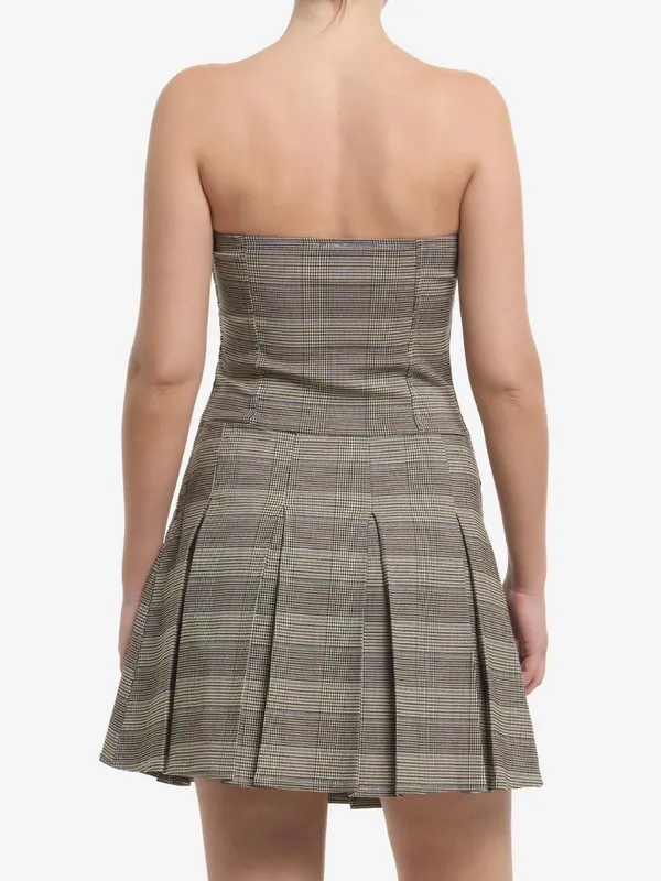 Hot Topic Strapless Plaid Pleated Mini Dress - Image 3