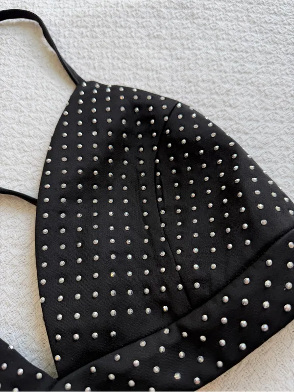 HEIRESS Beverly Hills Black Embellished Bra Top Rhinestones Gems NWT XS - Image 2