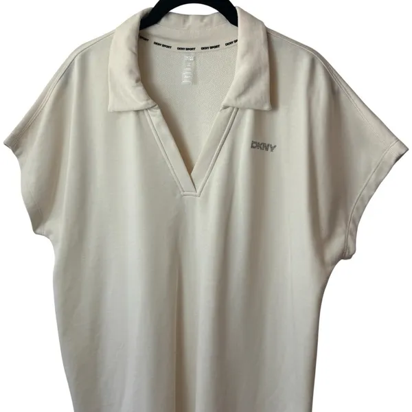 DKNY Ivory Collared Shirt‎ Dress Mini Athletic Athleisure Outdoors Comfort L - Image 3