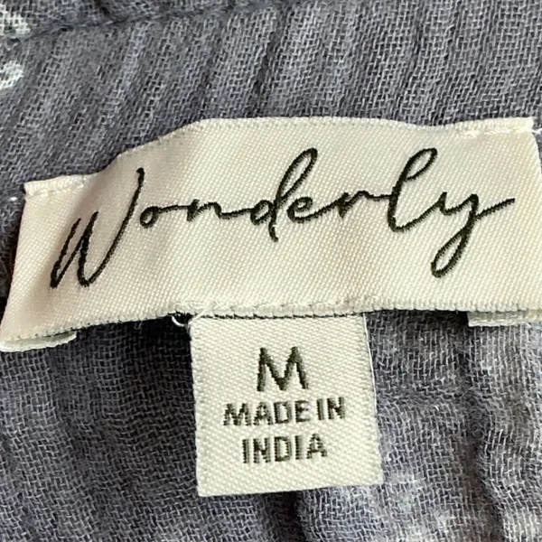 Wonderly Womens Blue‎ Medallion Cotton Gauze Peasant Mini Dress M Puff Sleeve - Image 3