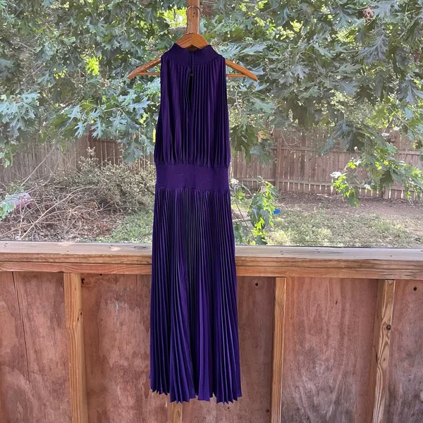 Marina Women's Dark Purple Pleated Sleeveless Midi Dress Size 10 - Image 2