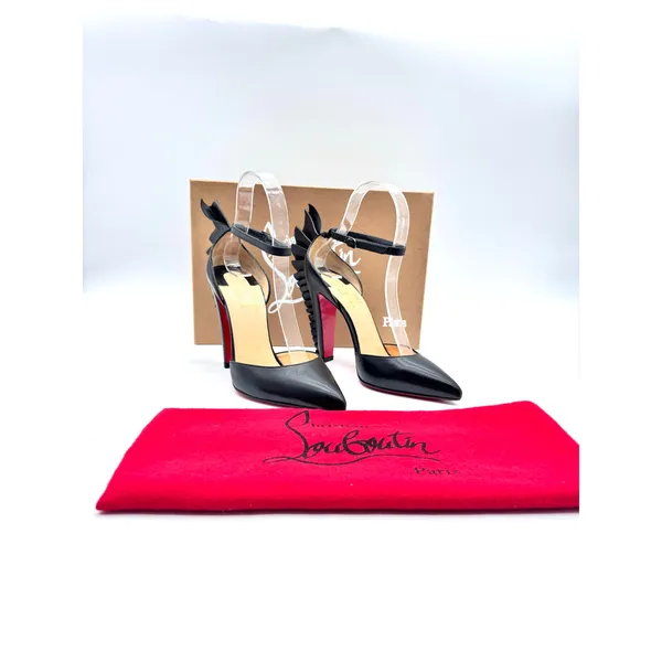Christian Louboutin Black Fadonna Ruffle Wing Heels Pumps EU 36 - Image 10
