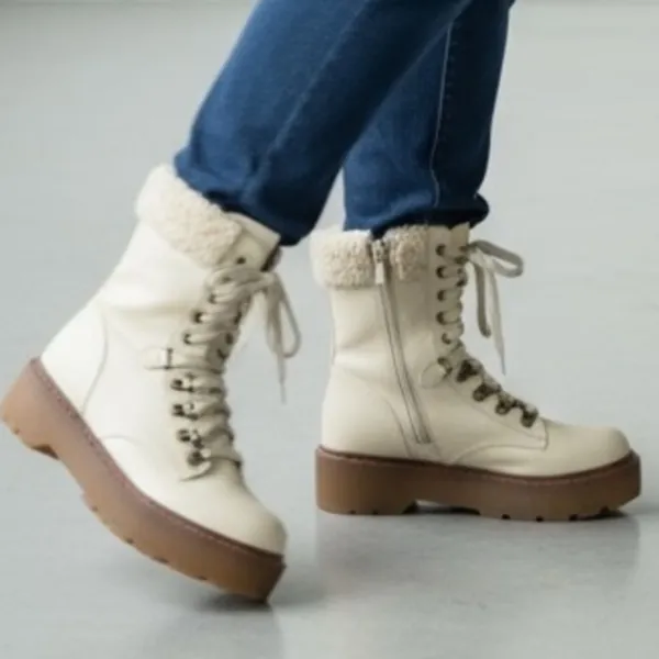 NEW CIRCUS SAM EDELMAN Ivory Shearling Combat Boots size 8 - Image 2