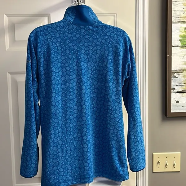 Columbia Women’s Blue Mock Neck Zip Up Long Sleeve Abstract Pattern Pullover- Lg - Image 8