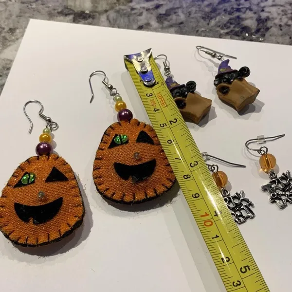Lot Of 3 Costume Earrings Pierced Halloween Dangle Trick Or Treat / Pumpkin - Image 9