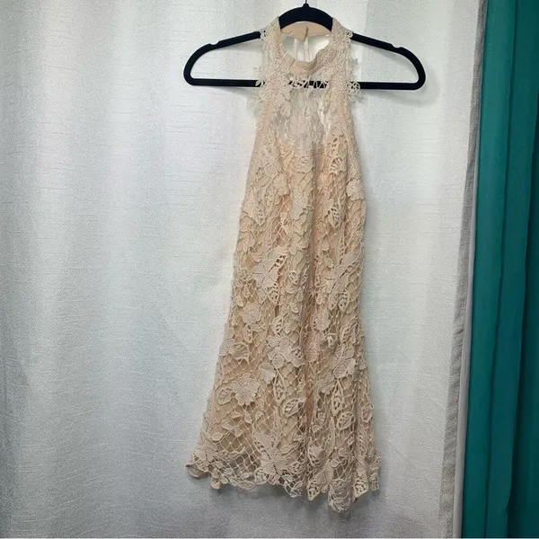 Free People cream‎ lace halter snowdrop trapeze dress size XS bridal shower - Image 4