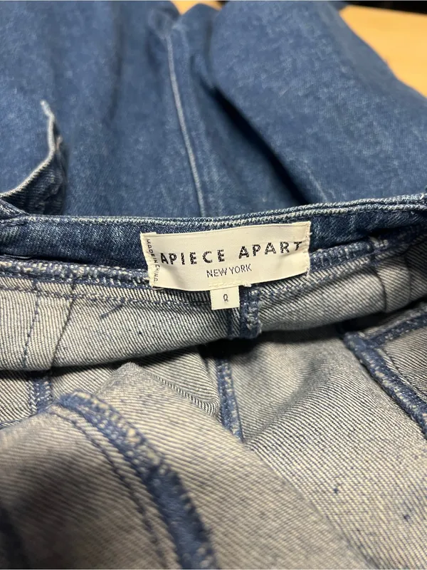 Apiece Apart Carmen Denim Overalls Size 0 Blue Wide Leg Cross Back Jumpsuit - Image 9
