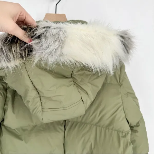 Sam Edelman Water Repellent Faux Fur Trim Puffer Jacket Quilted Green Women's M - Image 8