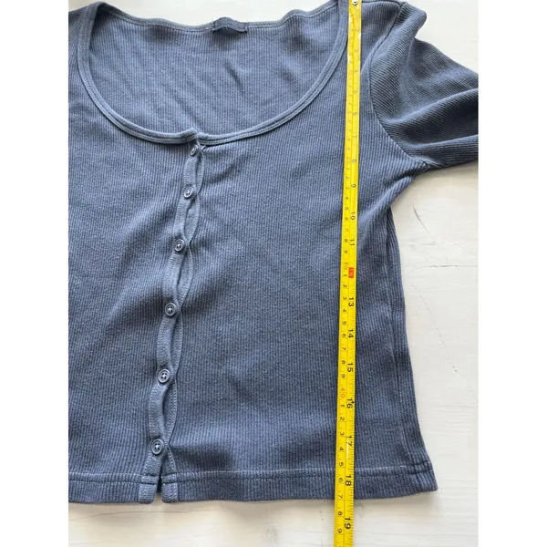 Ribbed Knit Cardigan Long‎ Sleeve Button Up Top Blue Size 2 - Image 6