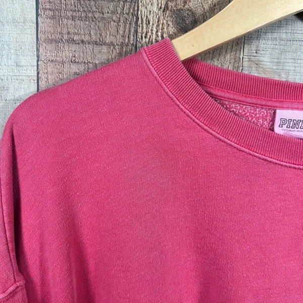 PINK Victoria's Secret Oversized Fleece Crewneck Sweatshirt Medium Berry Pink - Image 4