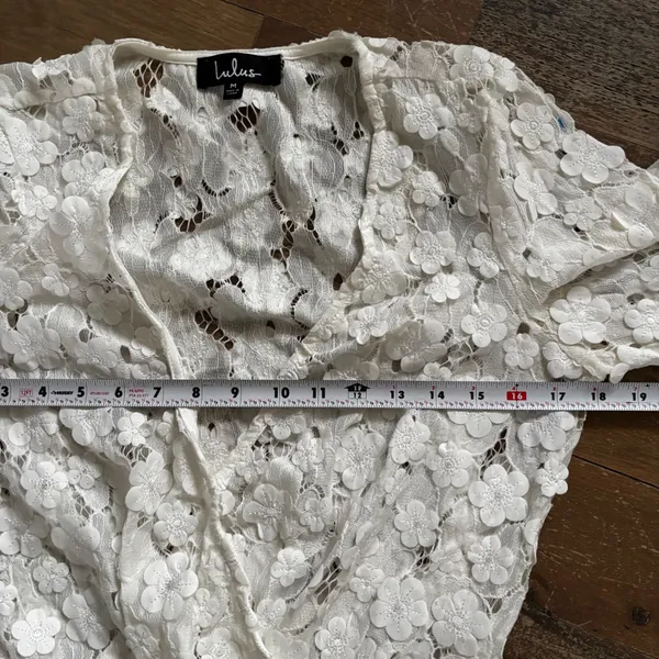 Lulus Blossom On Over White Lace Faux Wrap Long Sleeve Bodysuit Size M - Image 6