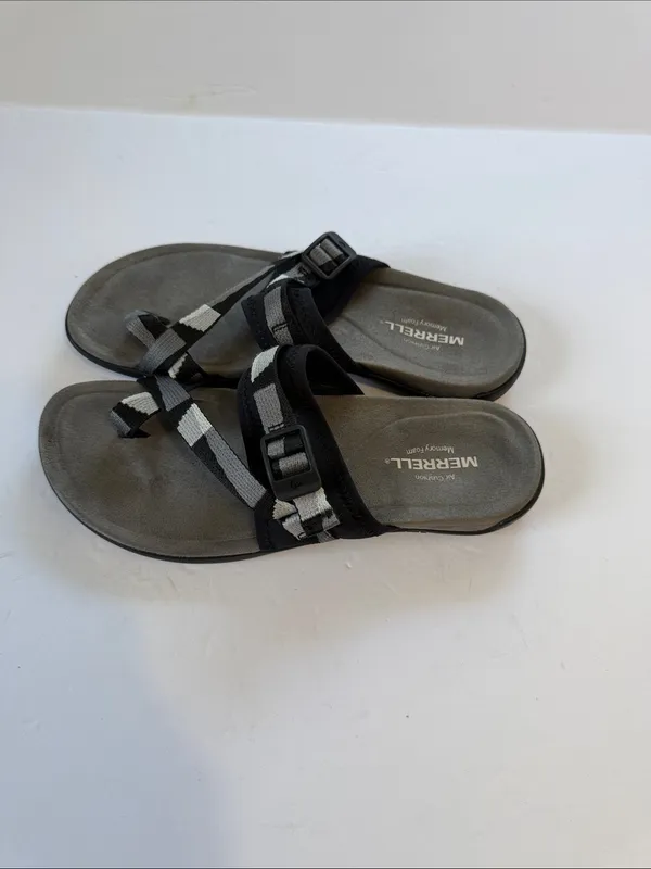 Merrell Black and Gray Webbing Toe-Loop Slide Sandals - Image 2
