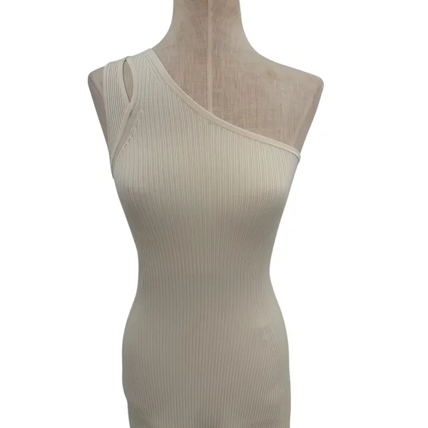 Lululemon Ribbed Asymmetrical One Shoulder Knit Mini Dress Ivory Size‎ XXS - Image 5