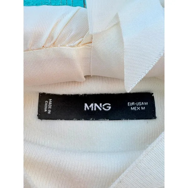 MNG Mango Womens White Mock Neck Long Sleeve Fine Knit Sweater‎ Size M - Image 5