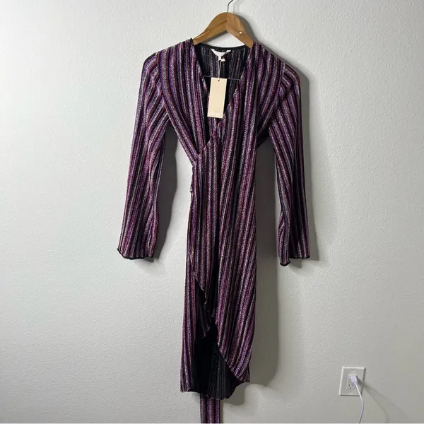 NWT Ayerne Lauryn Metallic Stripe Wrap Dress Long Sleeve Midi‎ Women’s Size XS - Image 5