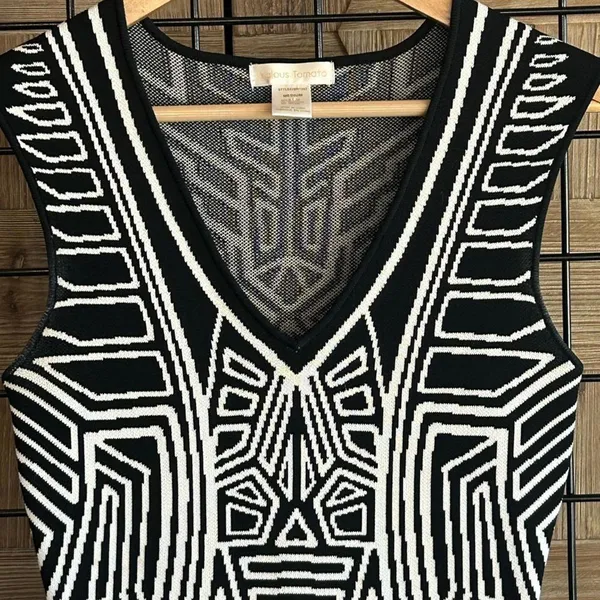 Jealous Tomato Womens Dress Medium Black White BodyCon Knit Pull Over Mini - Image 2