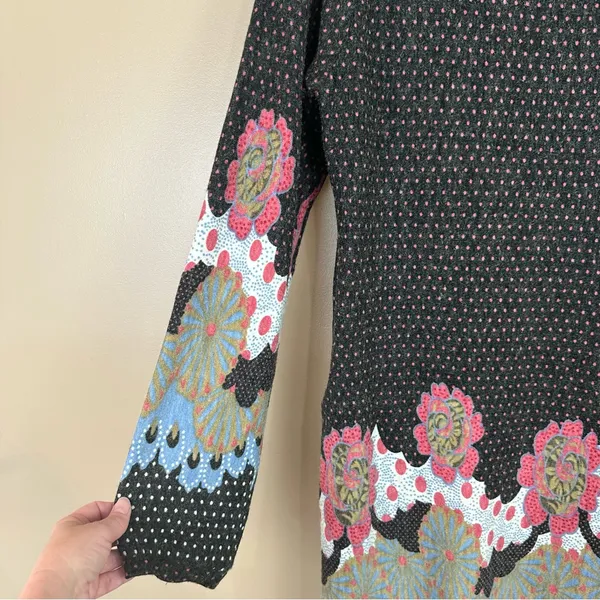 Shana K Dark Gray Pink Polka Dot Floral Turtleneck Shift Dress Small Retro - Image 6