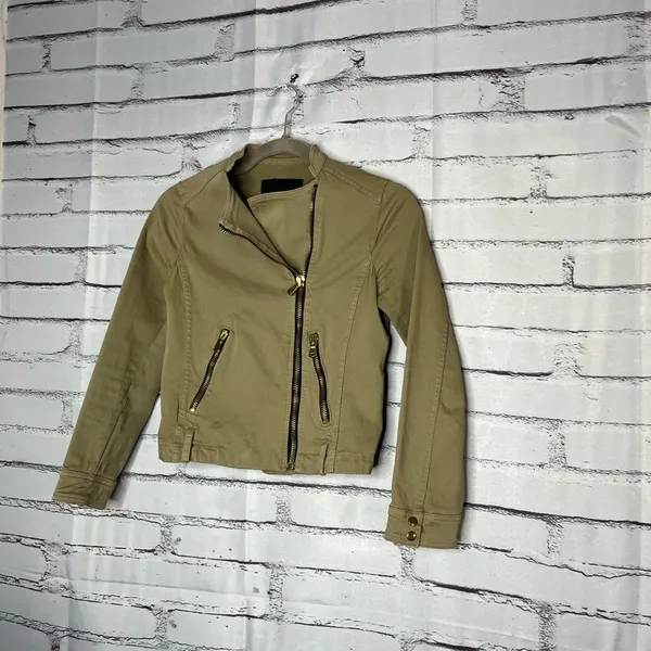 Zara BASIC Tan Cargo Utility Jacket XS Full Zip Asymmetrical Y2K Streetwear - Image 8