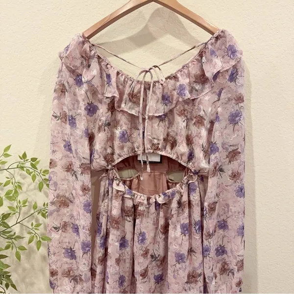 En Saison Annabel Purple Floral Open Back Mini Dress Size L NWT - Image 7