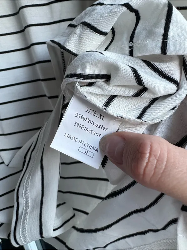 Women’s White and Black Striped Long-Sleeve Pocket Tee - Image 3
