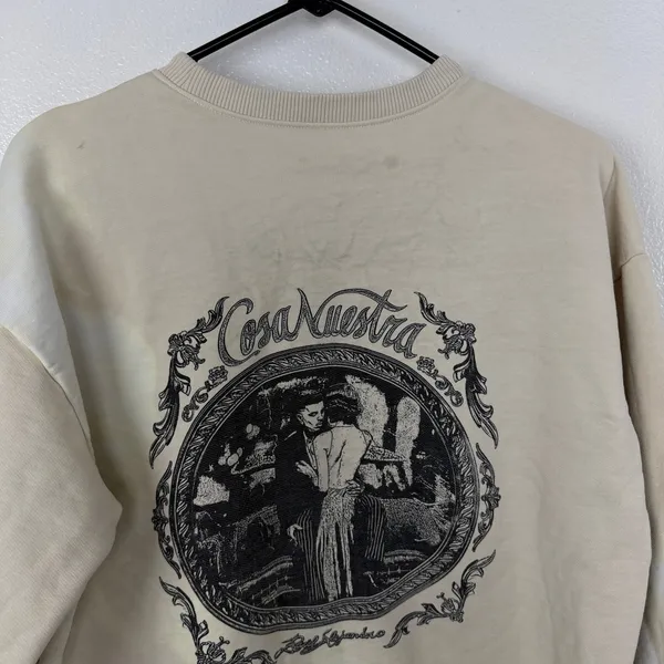 Rauw Alejandro Sweatshirt Womens Medium Tan Cosa Nuestra Graphic Crew Neck *FLAW - Image 9