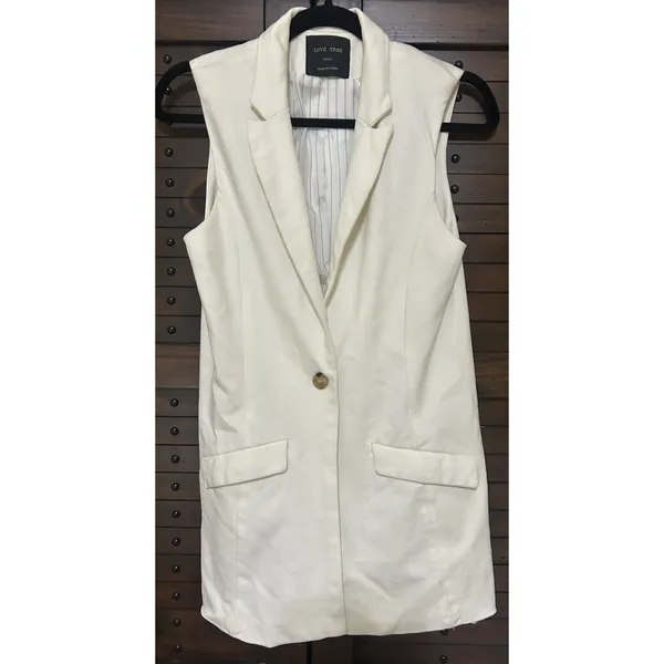 Love Tree Ivory Vest Women Sz Small Lined Hip Length Pockets Career Professional - Image 2