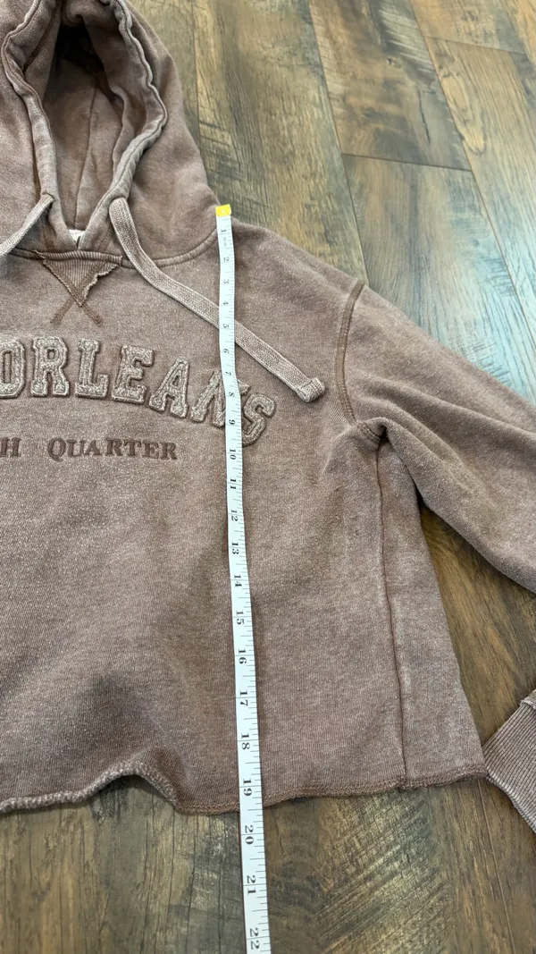 New Orleans Cropped Hoodie Sweatshirt, Women’s Size Large, Brown - Image 4