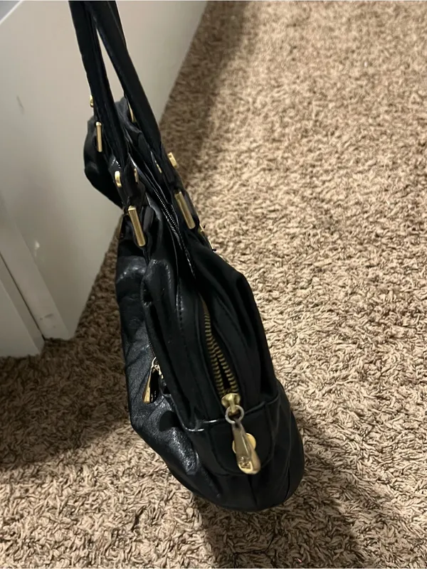 BCBGMaxAzria Black Shoulder Satchel with Gold Hardware - Image 7