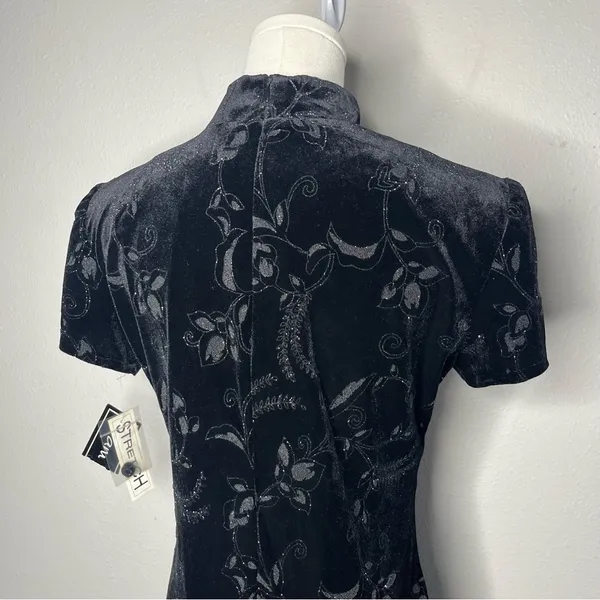 NEW Vintage Dressbarn Beaded Floral Velvet Qipao Cheongsam Maxi Dress Deadstock - Image 5