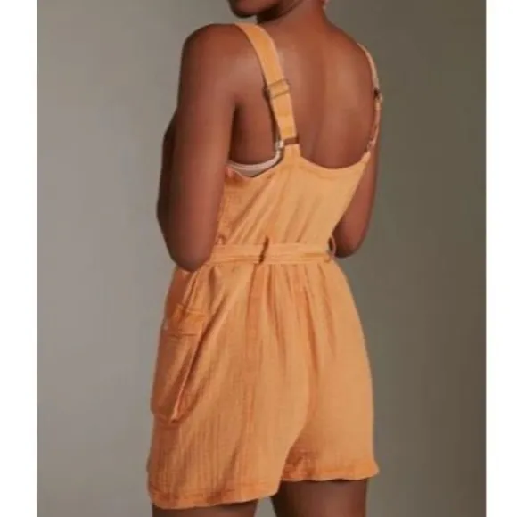 Anthropologie Gauzy Romper Size Medium Cedar Button Front Pocket Sleeveless Boho - Image 3