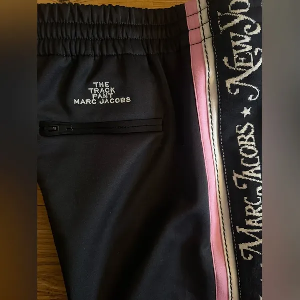 Marc Jacobs "The Track Pant" Retro Black pink white Web Logo Stripe size 10 - Image 9