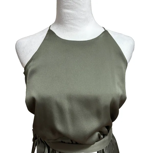 Jennifer Lopez Halter Ruffle Satin Dress Olive Green Cocktail Party Wedding‎ S - Image 4