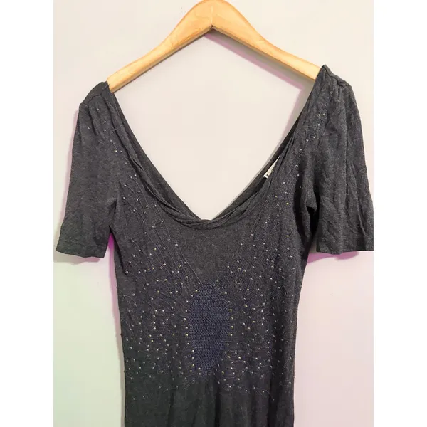 Free People Dark Gray Studded Open‎ Back Knit Mini Dress - Image 3
