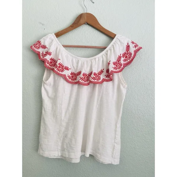 Anthropologie Moulinette Soeurs White/Red Julieta Ruffled Top Size S Boho Chic - Image 4