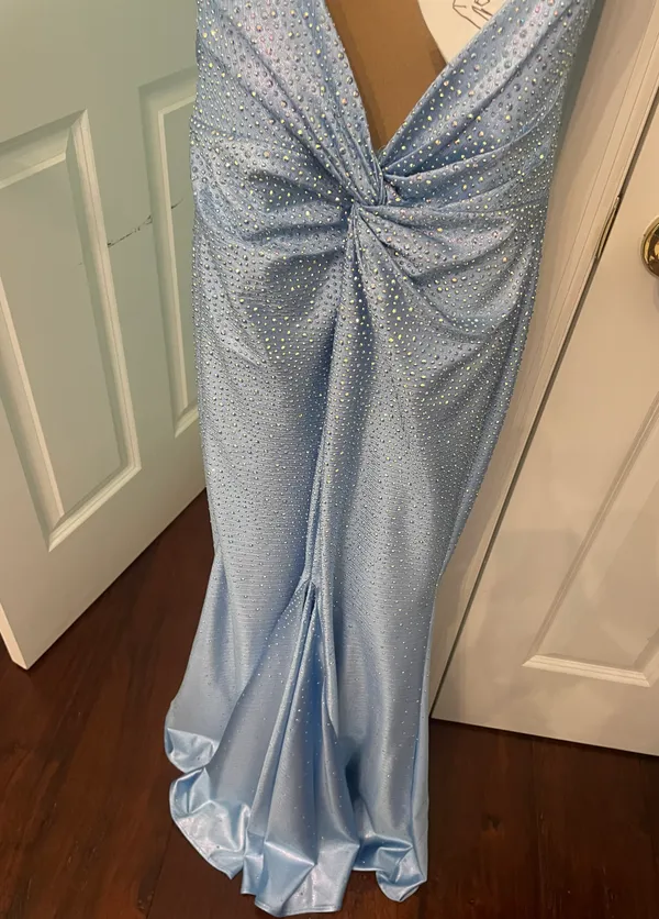 Jovani blue fitted v neck dress style 220110 - Image 8