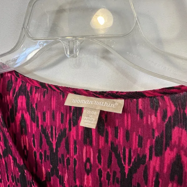 Woman Within Plus Size 22/24W‎ Maxi Dress 1X Petite Pink Black Ikat Coastal 602 - Image 8