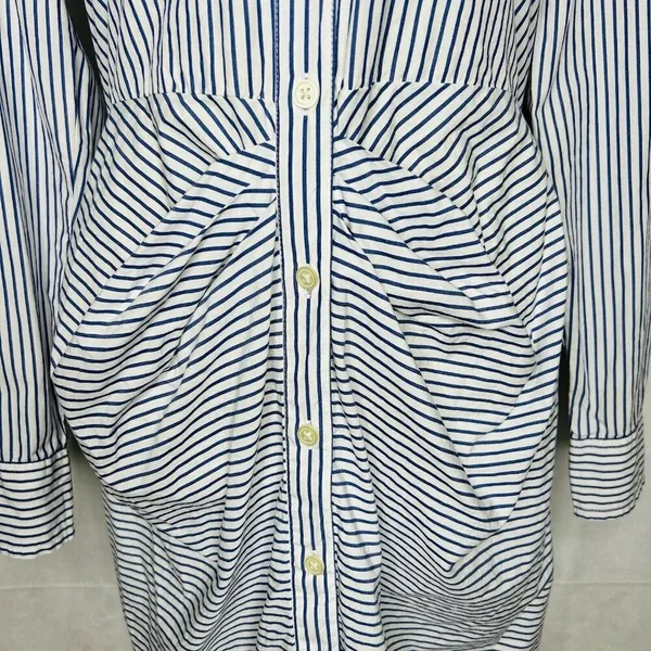 Gap Button-Down Shirt Dress Long-Sleeve Striped Gathered Waist Cotton Sz M - Image 4