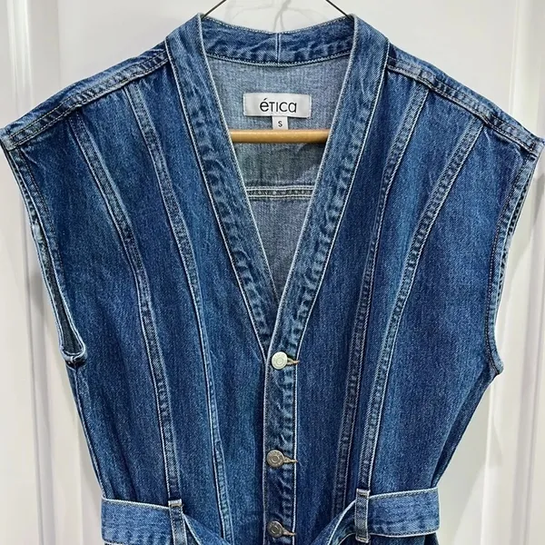 NWT Ética Denim Issa Seamed Dress Topaz River Sz S - Image 4