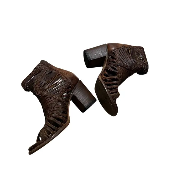 FREEBIRD by Steven Booties Womens Size 7 Brown Woven Open Toe Block Heel - Image 10