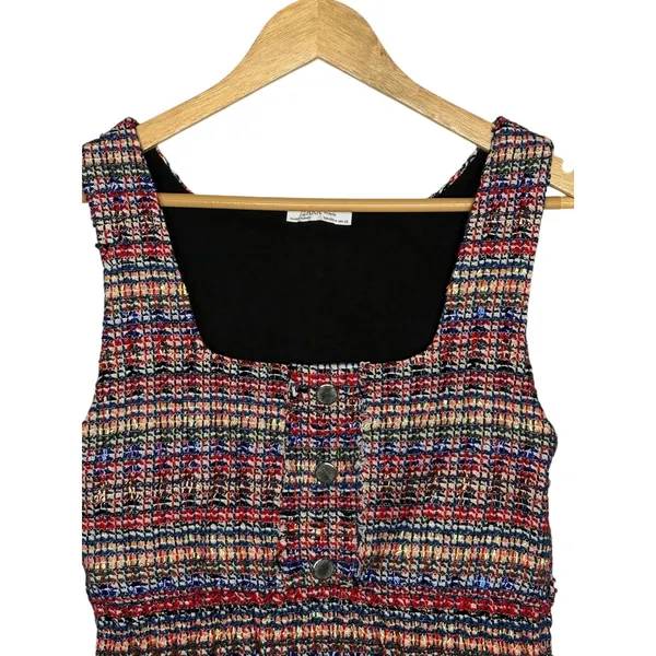 Zara Tweed Crop Tank Top Womens Medium Multicolor Plaid Button Front Square Neck - Image 5