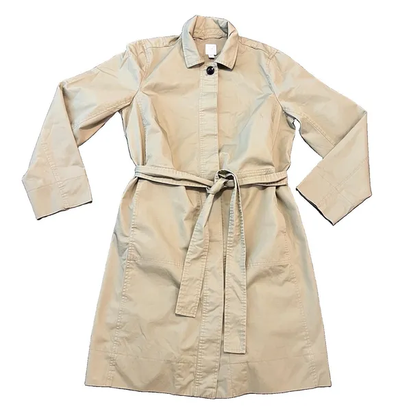 J Jill Women's Trench Coat Medium Belted Utility Pockets Fall Khaki - Image 2