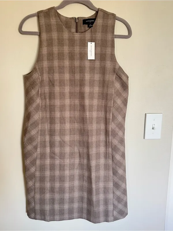 NWT Banana Republic Plaid Shift Mini Sleeveless Dress Brown Tan Women’s Size 6 - Image 5